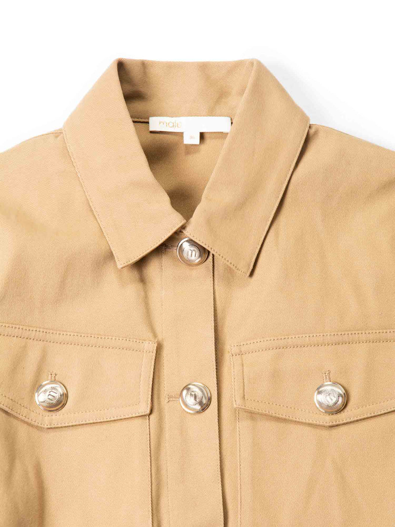 Maje Cotton Belted Beaded Safari Jacket Brown-designer resale
