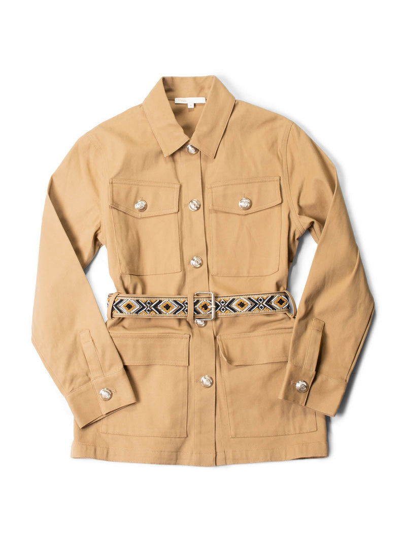 Maje Cotton Belted Beaded Safari Jacket Brown-designer resale
