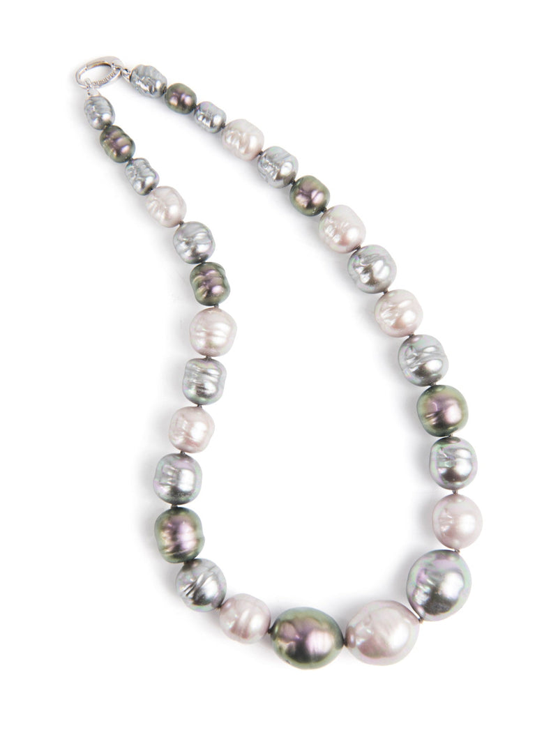 Majorica Sterling Silver Large Pearl Necklace Grey-designer resale