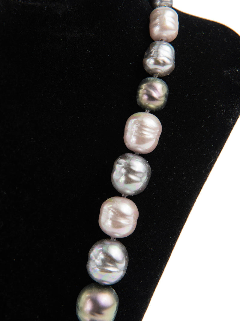 Majorica Sterling Silver Large Pearl Necklace Grey-designer resale