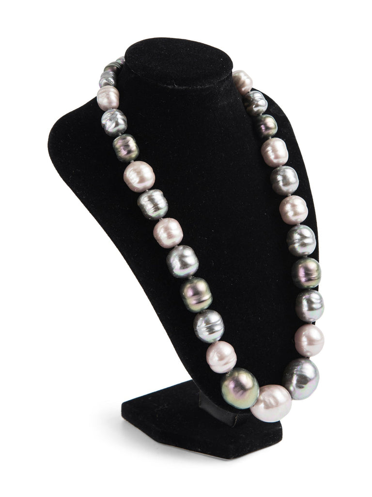 Majorica Sterling Silver Large Pearl Necklace Grey-designer resale