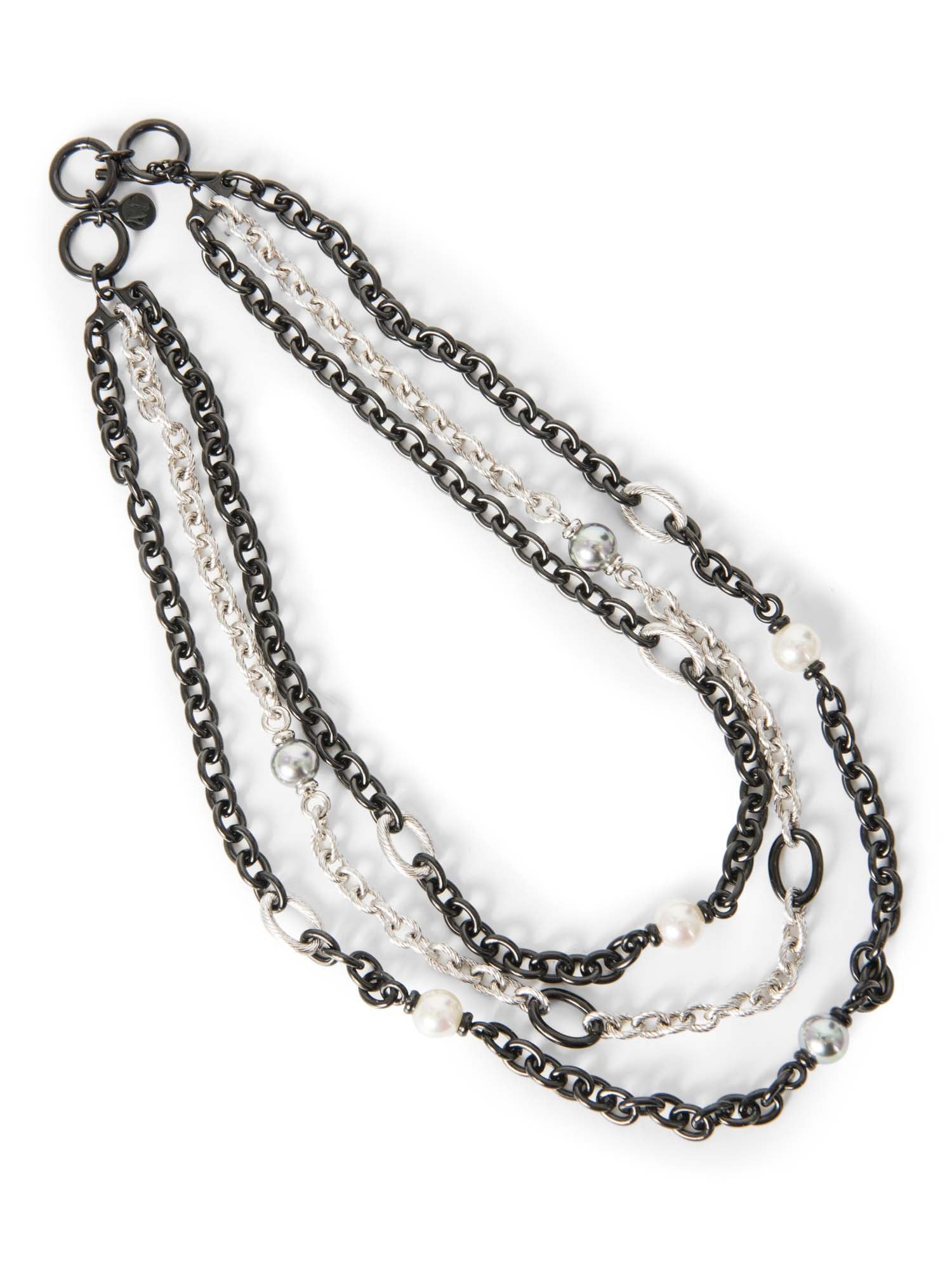 Majorica Sterling Silver Layered Pearl Necklace Silver Black-designer resale