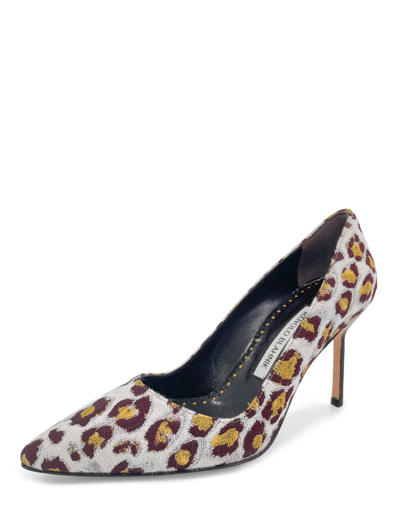 Manolo Blahnik Canvas Leopard Pointy Toe Shoes Multicolor-designer resale