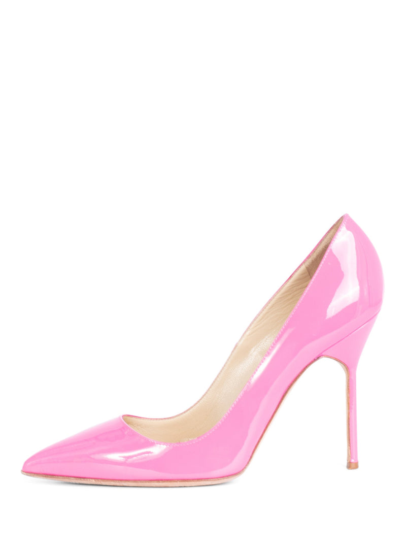 Manolo Blahnik Patent Leather Pointy Toe Shoes Barbie Hot Pink-designer resale