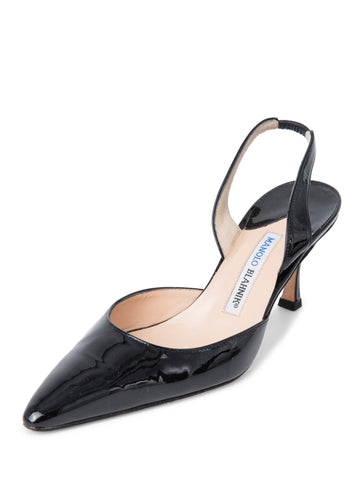 Manolo Blahnik Patent Leather Slingback Heels Black-designer resale