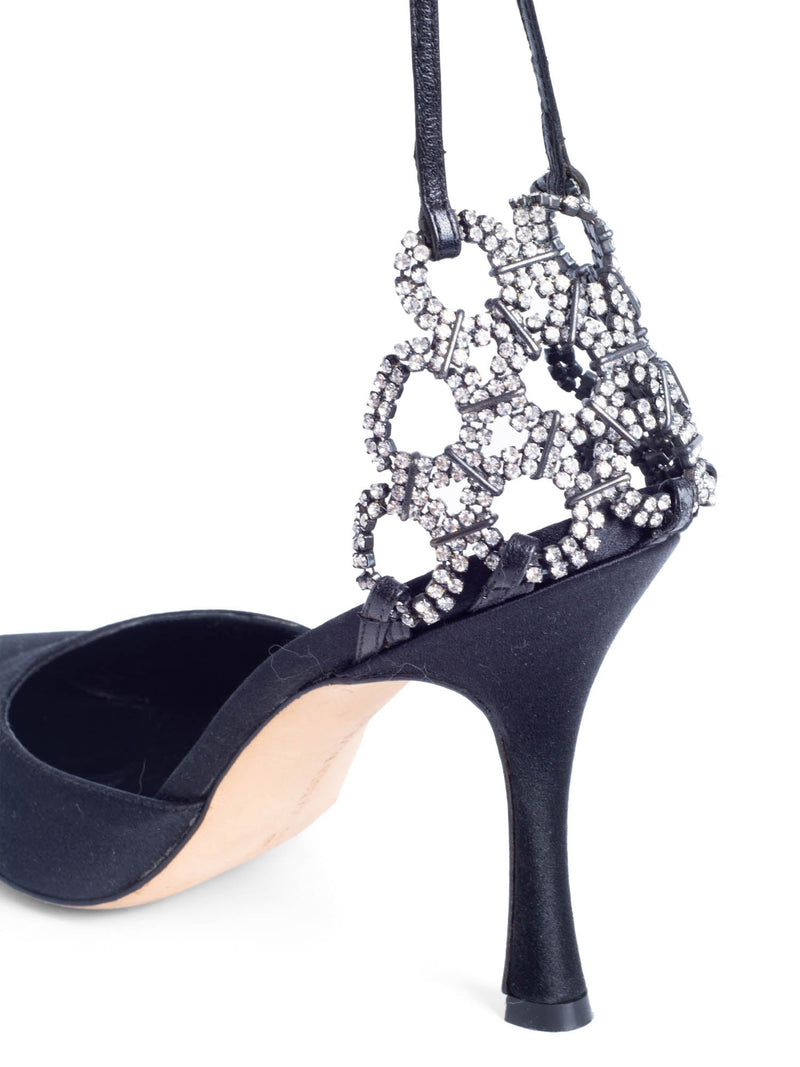Manolo Blahnik Satin Pointy Toe Shoes Black-designer resale