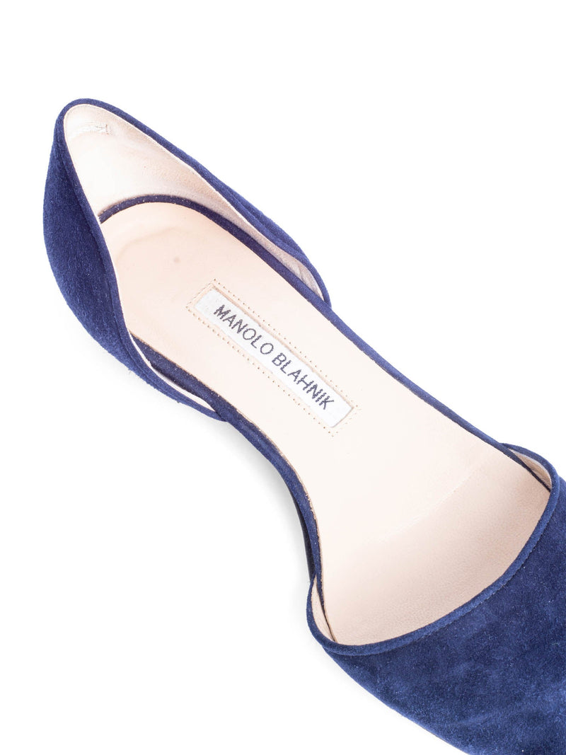 Manolo Blahnik Suede Pointy Toe Flat Shoes Navy Blue-designer resale