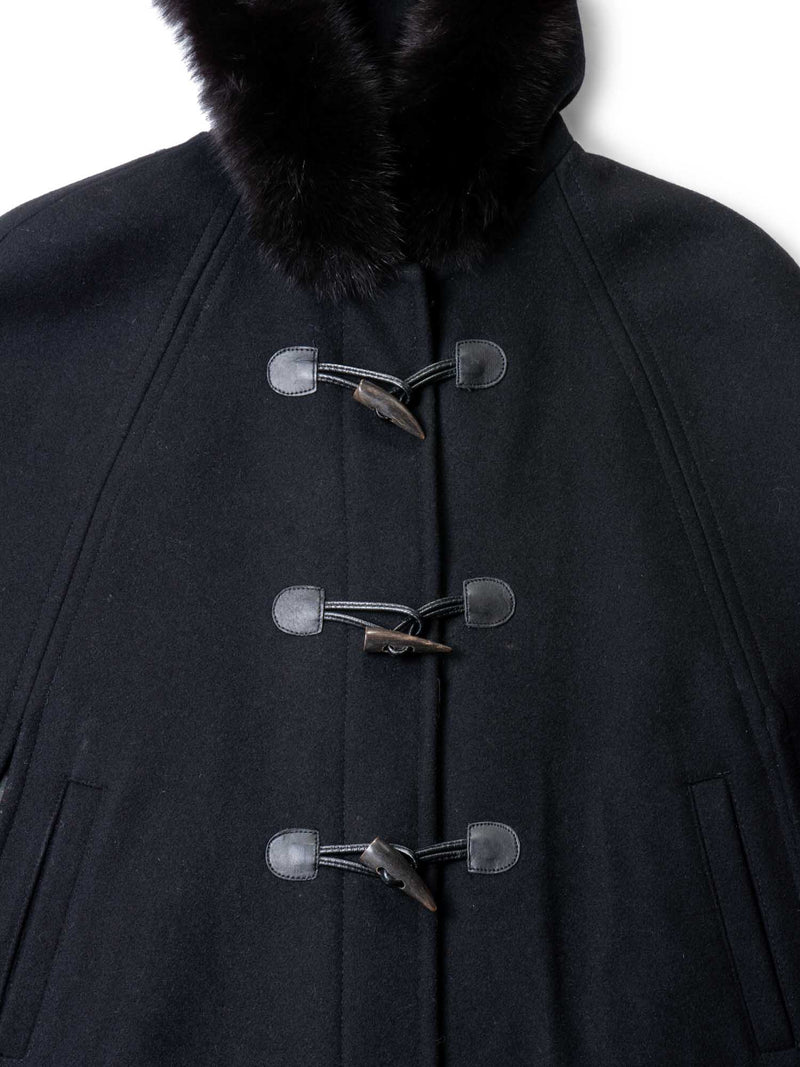 Michael Kors Wool Fox Fur Buttoned Cape Jacket Black-designer resale