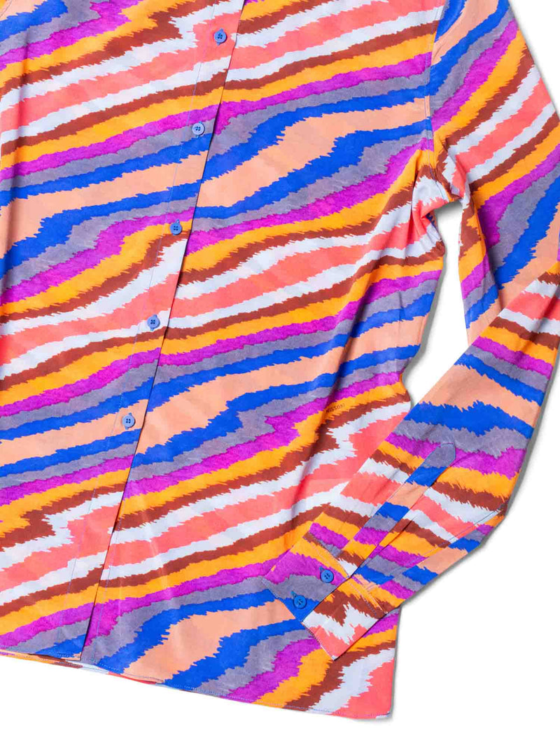 Missoni Signature Silk Striped Button Up Blouse Multicolor-designer resale