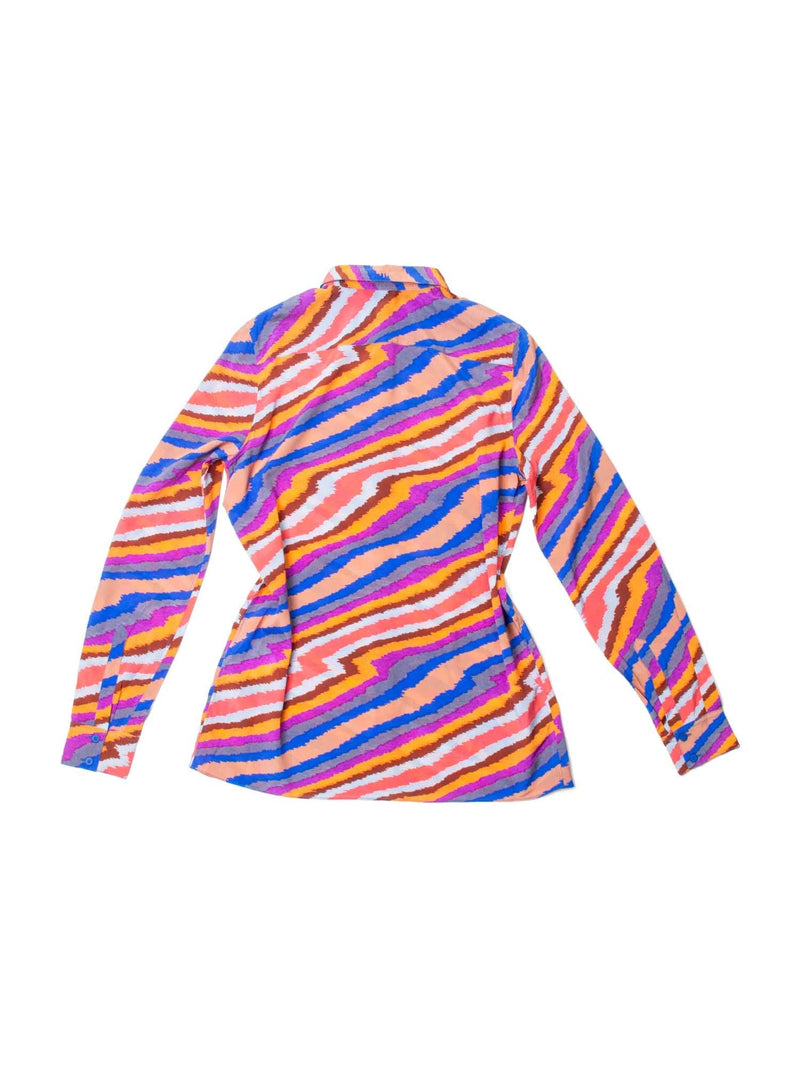 Missoni Signature Silk Striped Button Up Blouse Multicolor-designer resale
