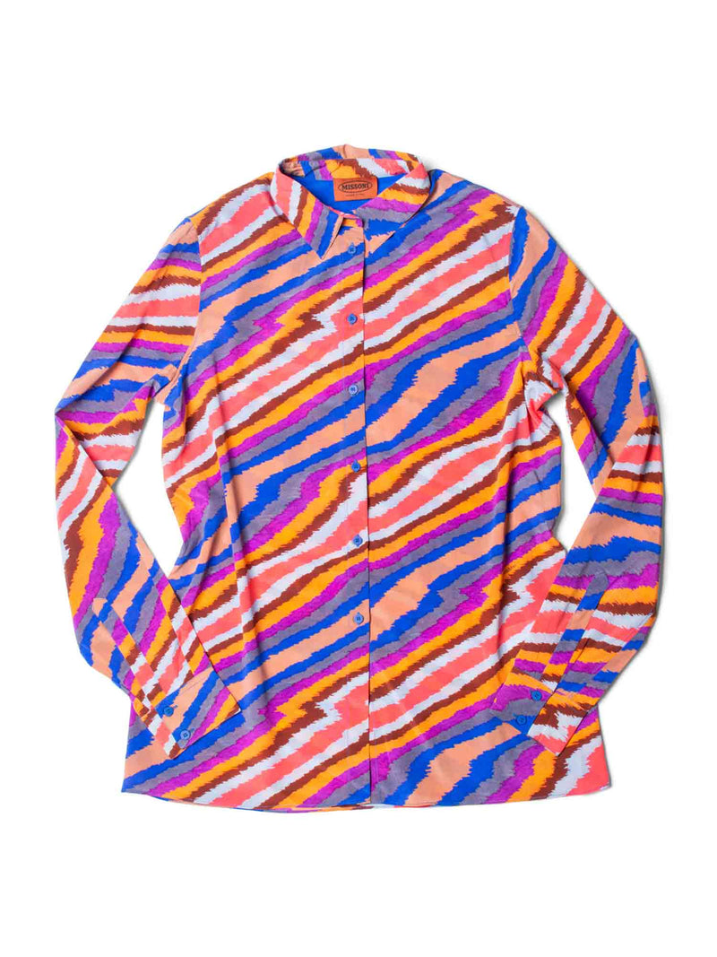 Missoni Signature Silk Striped Button Up Blouse Multicolor-designer resale
