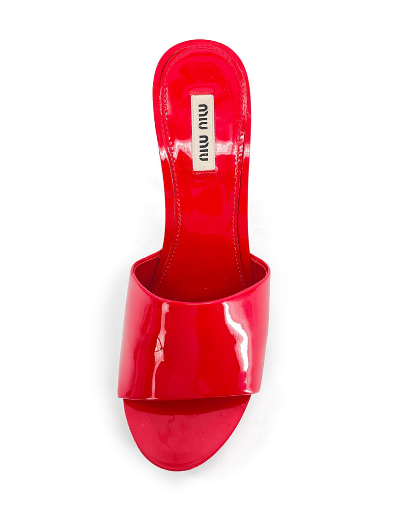 Miu Miu Patent Leather Platform Heel Clogs Red-designer resale