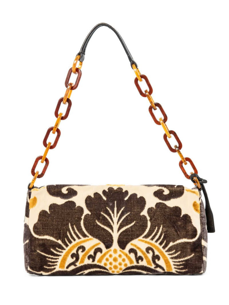 Miu Miu Velvet Floral Top Handle Flap Bag Brown-designer resale