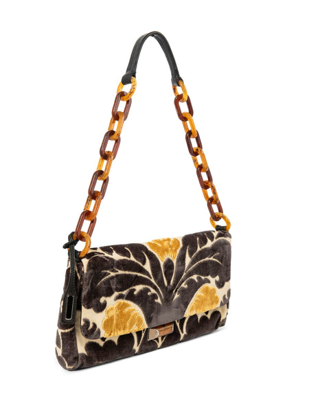 Miu Miu Velvet Floral Top Handle Flap Bag Brown