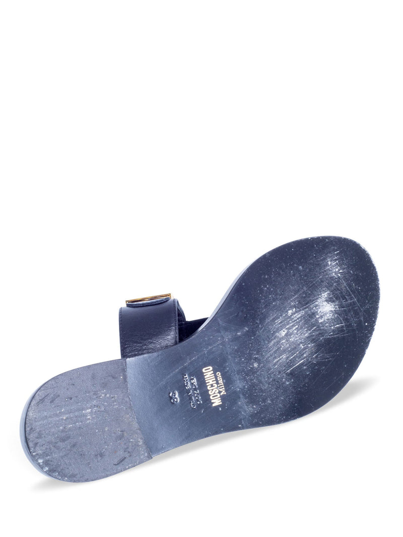 Moschino Logo Leather Slip On Sandals Black Gold
