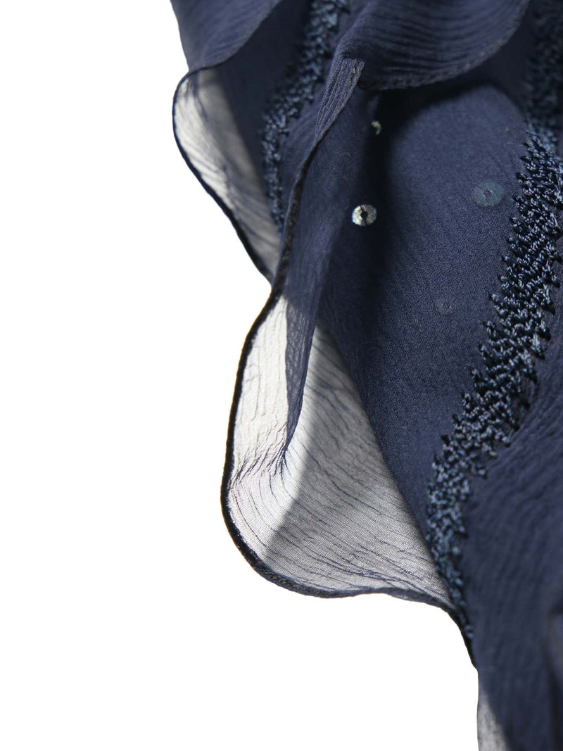 Neil Bieff Chiffon Silk Sequin Ruffled Maxi Skirt Navy-designer resale