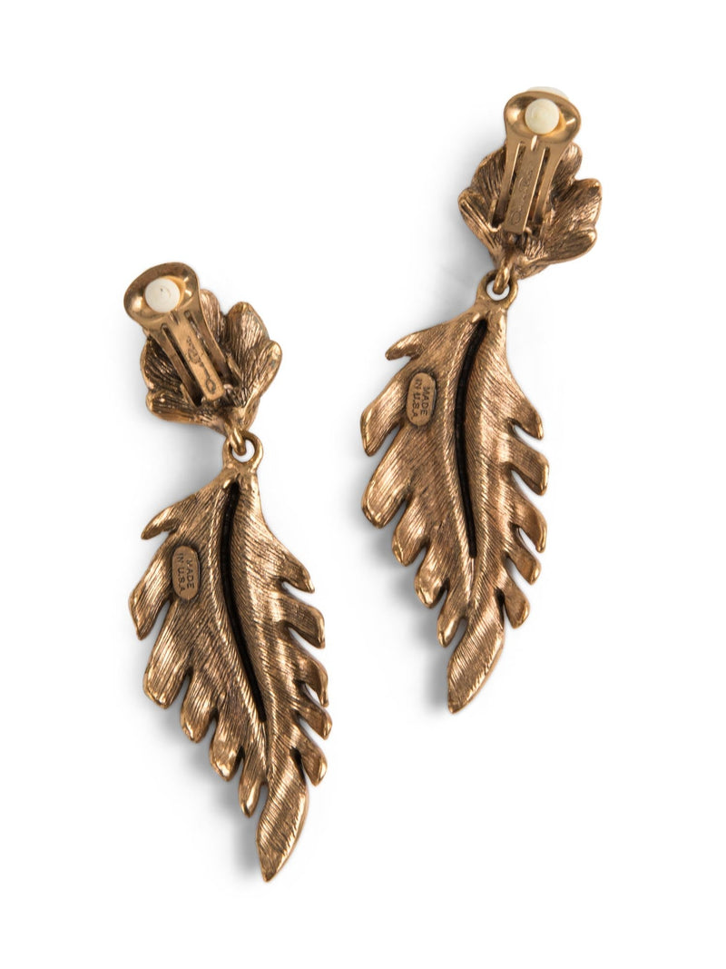 Oscar De La Renata Leaf Clip On Statement Earrings Gold-designer resale