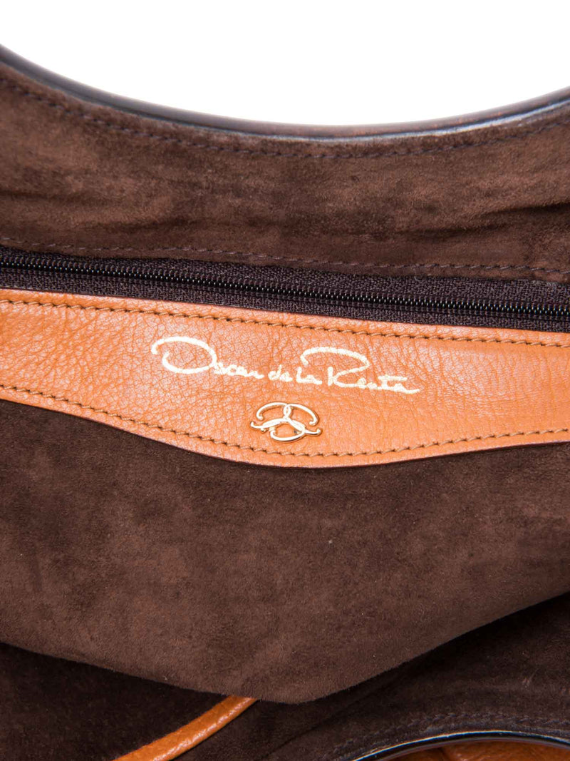 Oscar De La Renta Wood Top Handle Satchel Honey Brown-designer resale