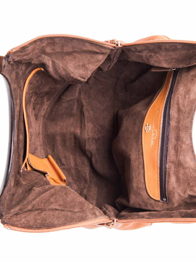 Oscar De La Renta Wood Top Handle Satchel Honey Brown-designer resale