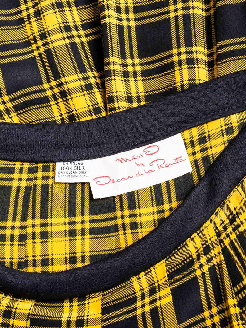 Oscar De la Renta Vintage Plaid Pleated Silk Skirt Yellow Black-designer resale