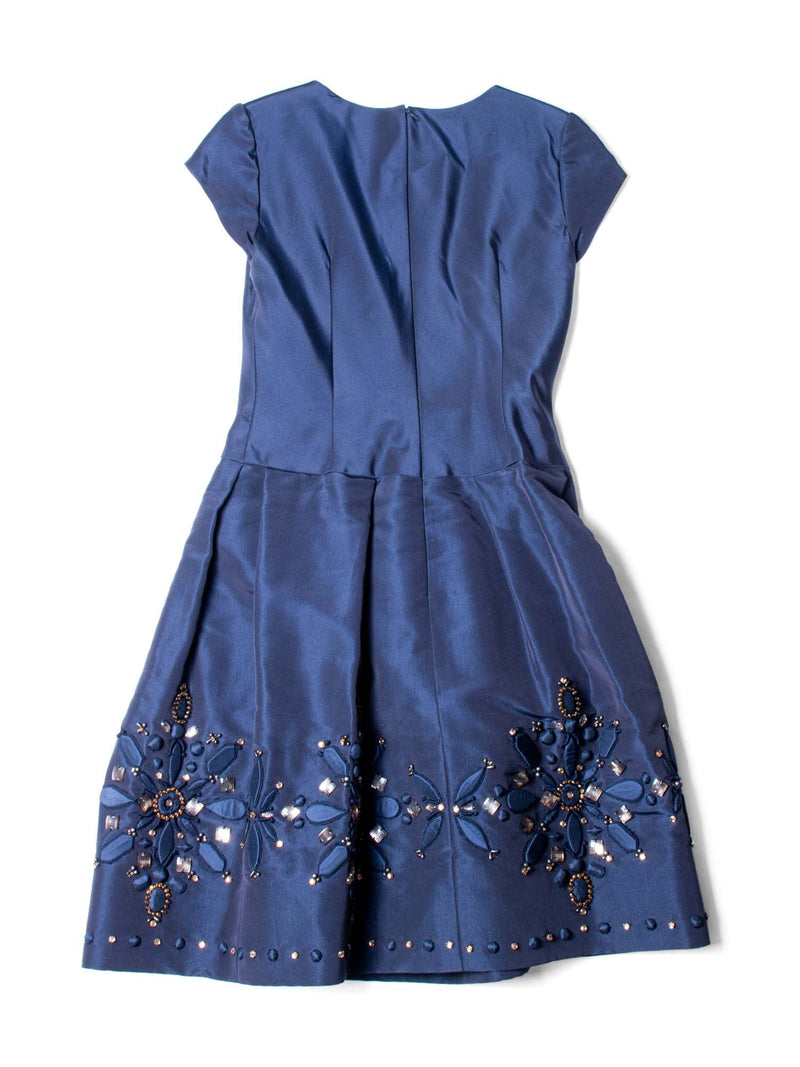 Oscar de la Renta Crystal Embroidery Taffeta Midi Dress Navy-designer resale