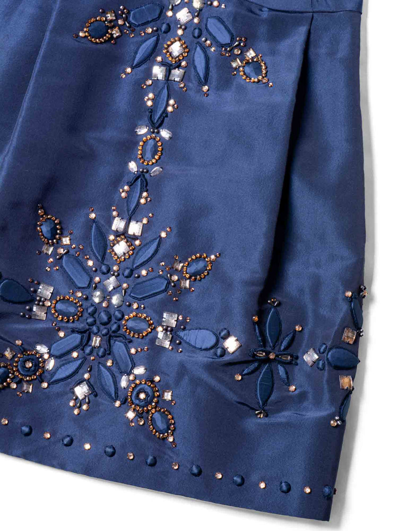 Oscar de la Renta Crystal Embroidery Taffeta Midi Dress Navy-designer resale