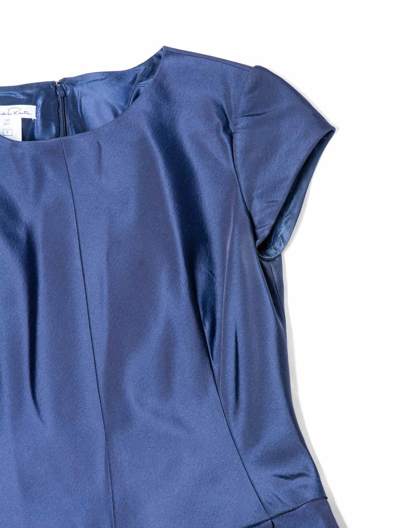 Oscar de la Renta Crystal Embroidery Taffeta Midi Dress Navy-designer resale