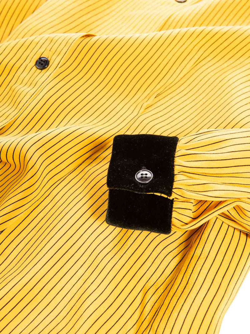 Oscar de la Renta Silk Velvet Collar Striped Blouse Yellow Black-designer resale