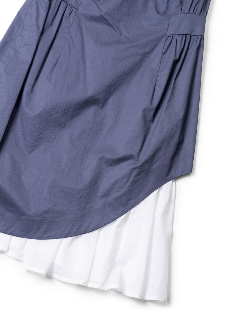 Peserico Layered Asymmetrical Sleeveless Dress Navy White-designer resale