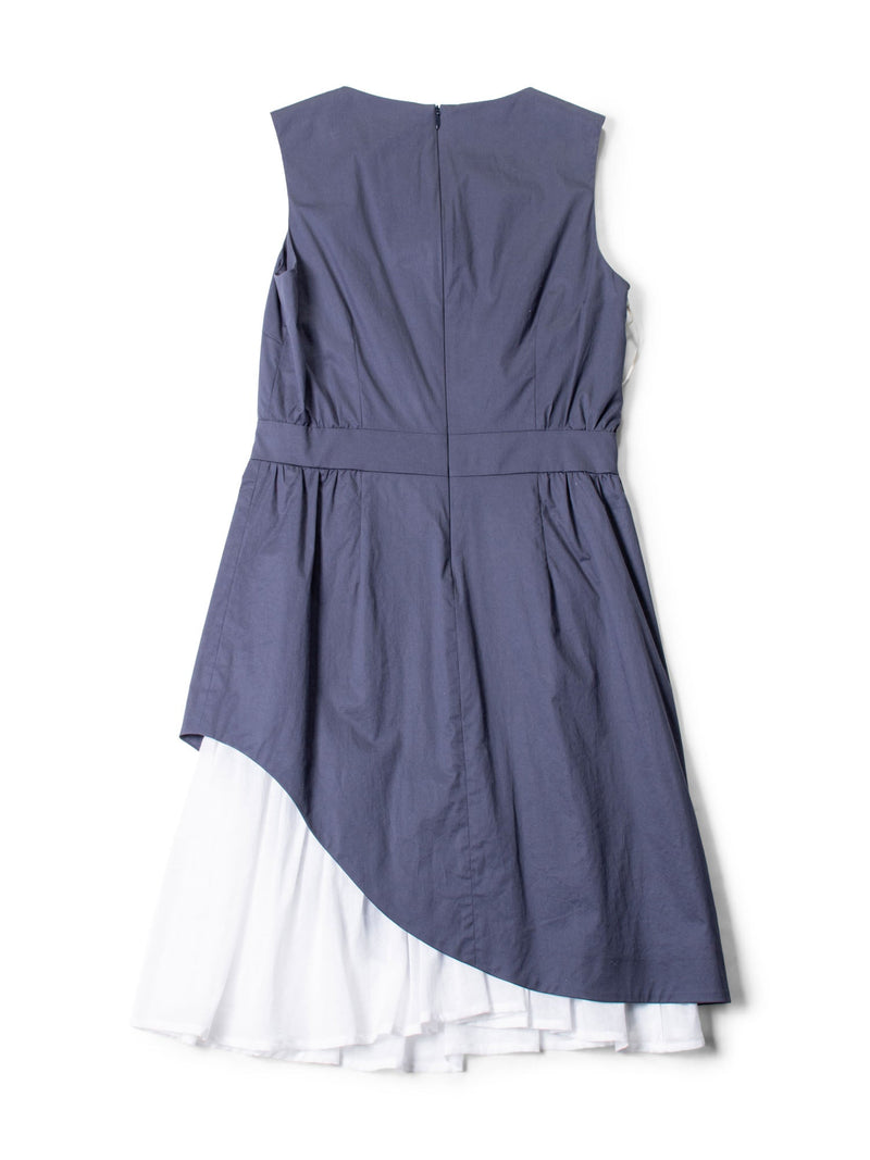Peserico Layered Asymmetrical Sleeveless Dress Navy White-designer resale