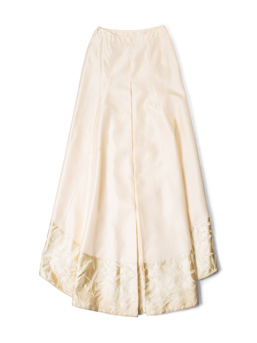 Prada Asymmetrical Plated Floral Trim Maxi Skirt Champagne Gold