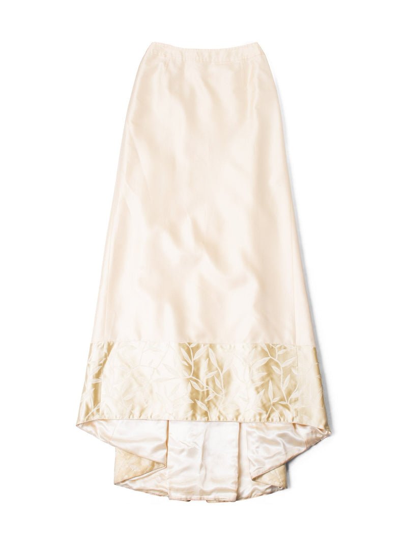 Prada Asymmetrical Plated Floral Trim Maxi Skirt Champagne Gold