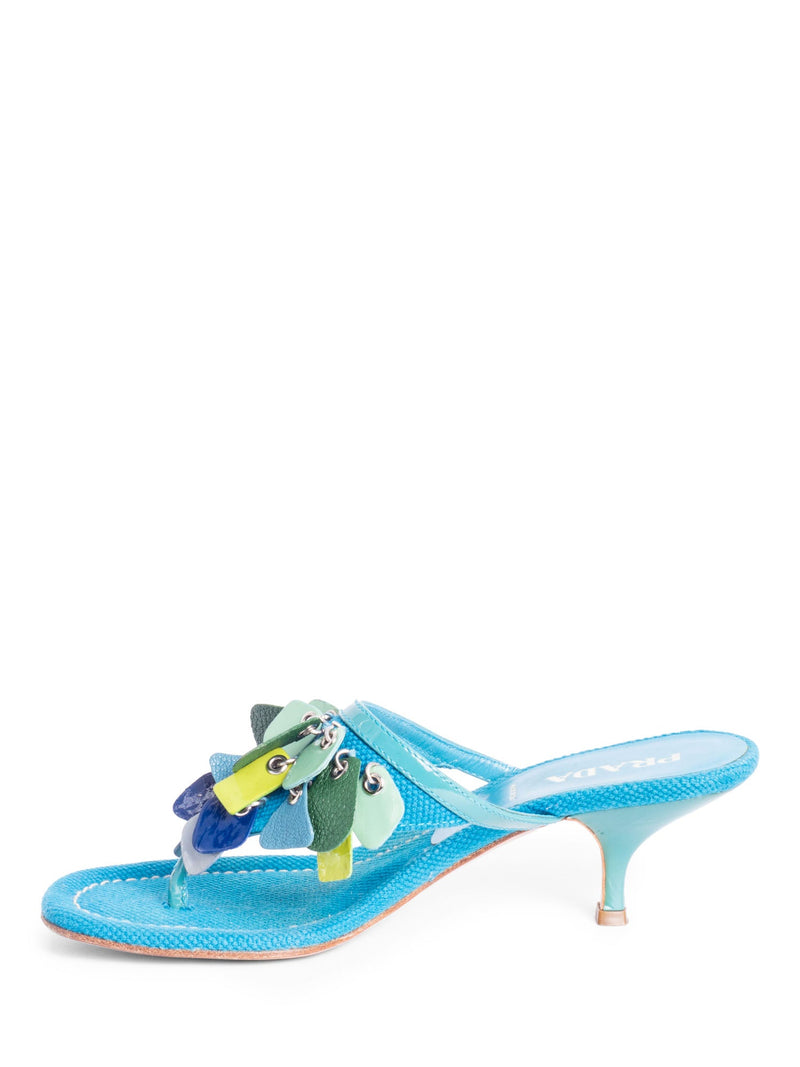 Prada Embellished Leather Kitten Heel Slip On Sandals Aqua Multicolor-designer resale