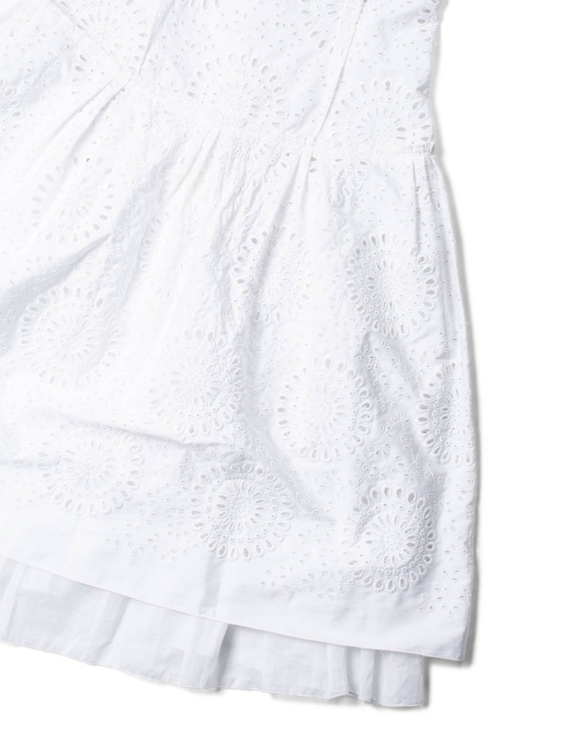 Prada Eyelet Embroidery A Line Strap Corset Midi Dress White-designer resale