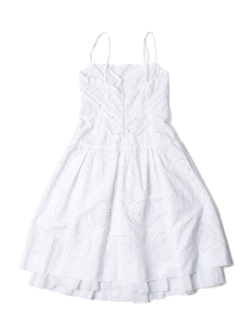 Prada Eyelet Embroidery A Line Strap Corset Midi Dress White Prada Eyelet Embroidery A Line Strap Corset Midi Dress White