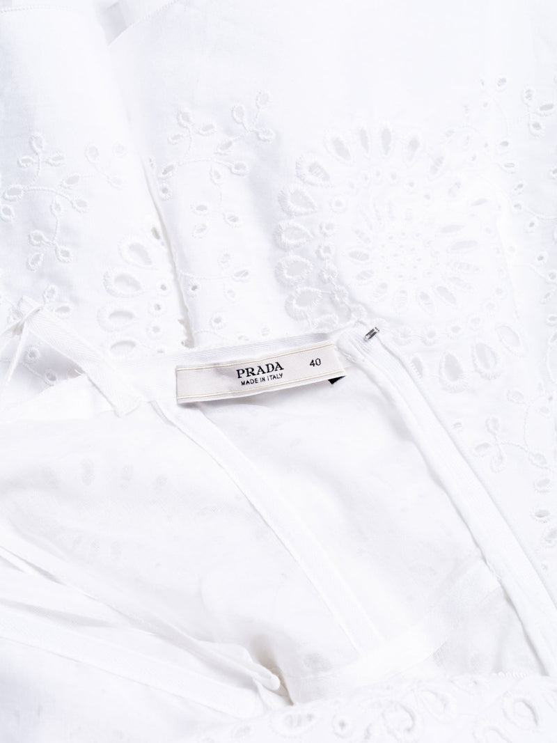 Prada Eyelet Embroidery A Line Strap Corset Midi Dress White Prada Eyelet Embroidery A Line Strap Corset Midi Dress White