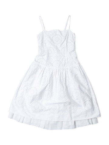 Prada Eyelet Embroidery A Line Strap Corset Midi Dress White-designer resale