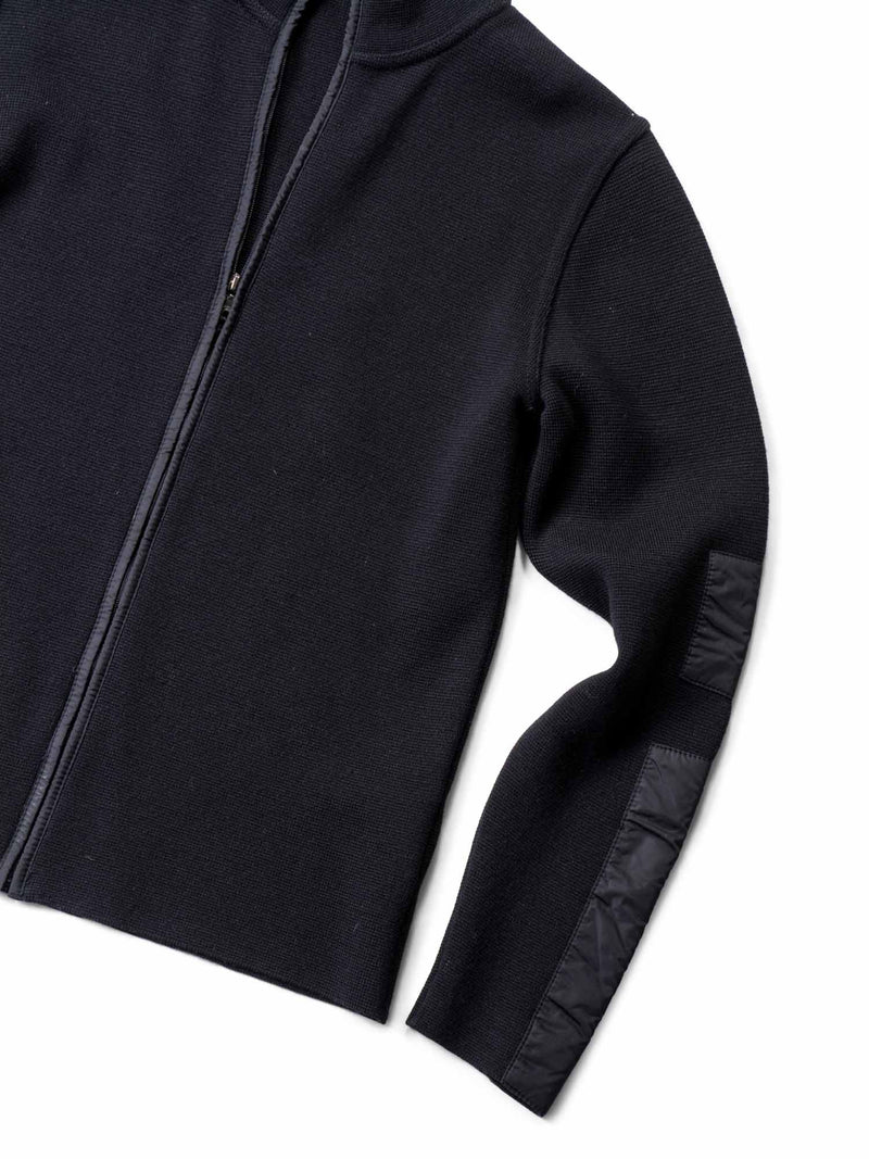 Prada Knitted Wool Zippered Cardigan Black-designer resale