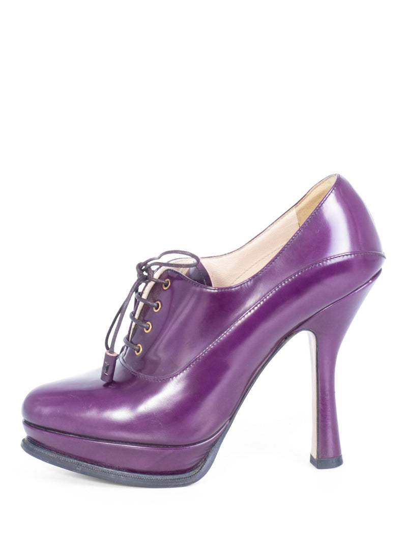 Prada Lace Up Platform Booties Shoes Purple-designer resale
