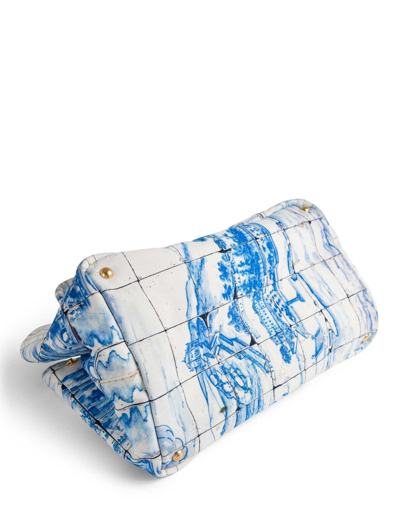 Prada Logo Azulejos Shopper Tote Blue White-designer resale