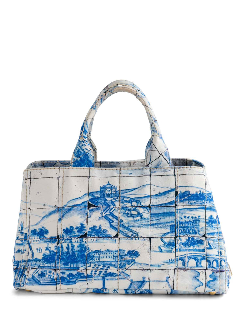 Prada Logo Azulejos Shopper Tote Blue White-designer resale