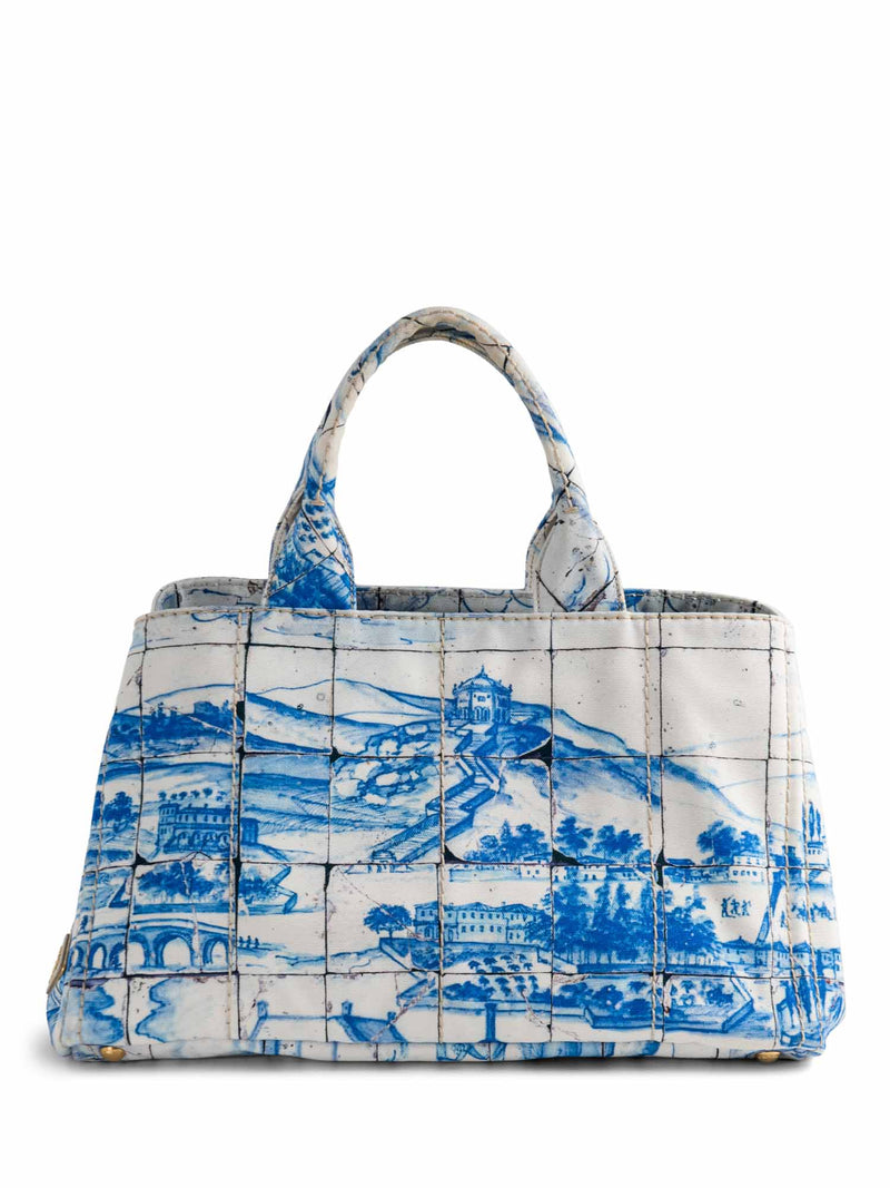Prada Logo Azulejos Shopper Tote Blue White-designer resale