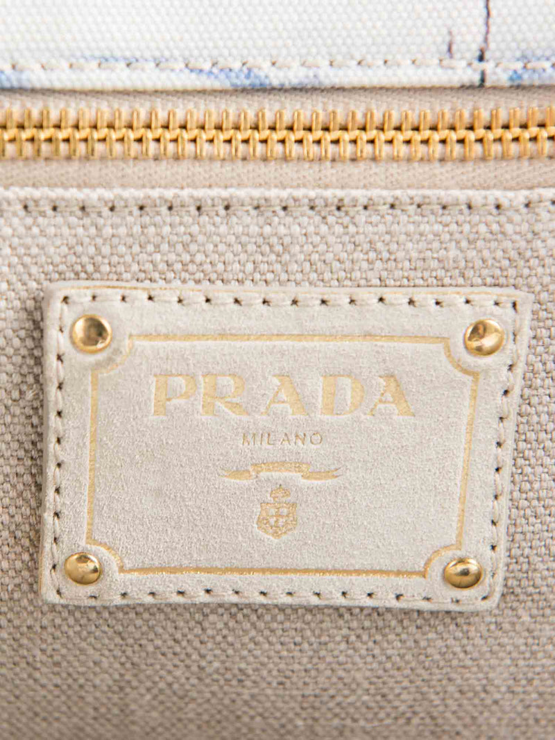 Prada Logo Azulejos Shopper Tote Blue White-designer resale