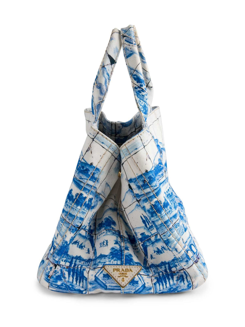 Prada Logo Azulejos Shopper Tote Blue White-designer resale