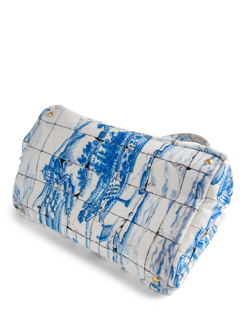 Prada Logo Azulejos Shopper Tote Blue White-designer resale