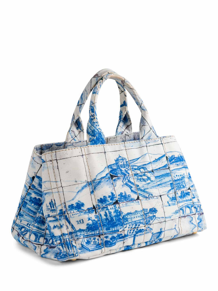 Prada Logo Azulejos Shopper Tote Blue White-designer resale