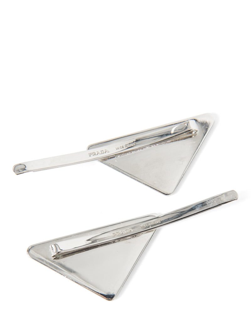 Prada Logo Hair Clip Set Black Silver-designer resale