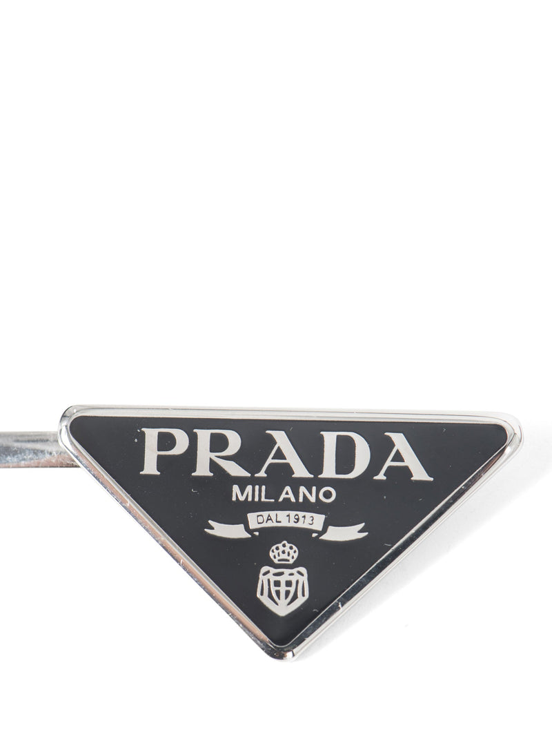 Prada Logo Hair Clip Set Black Silver-designer resale