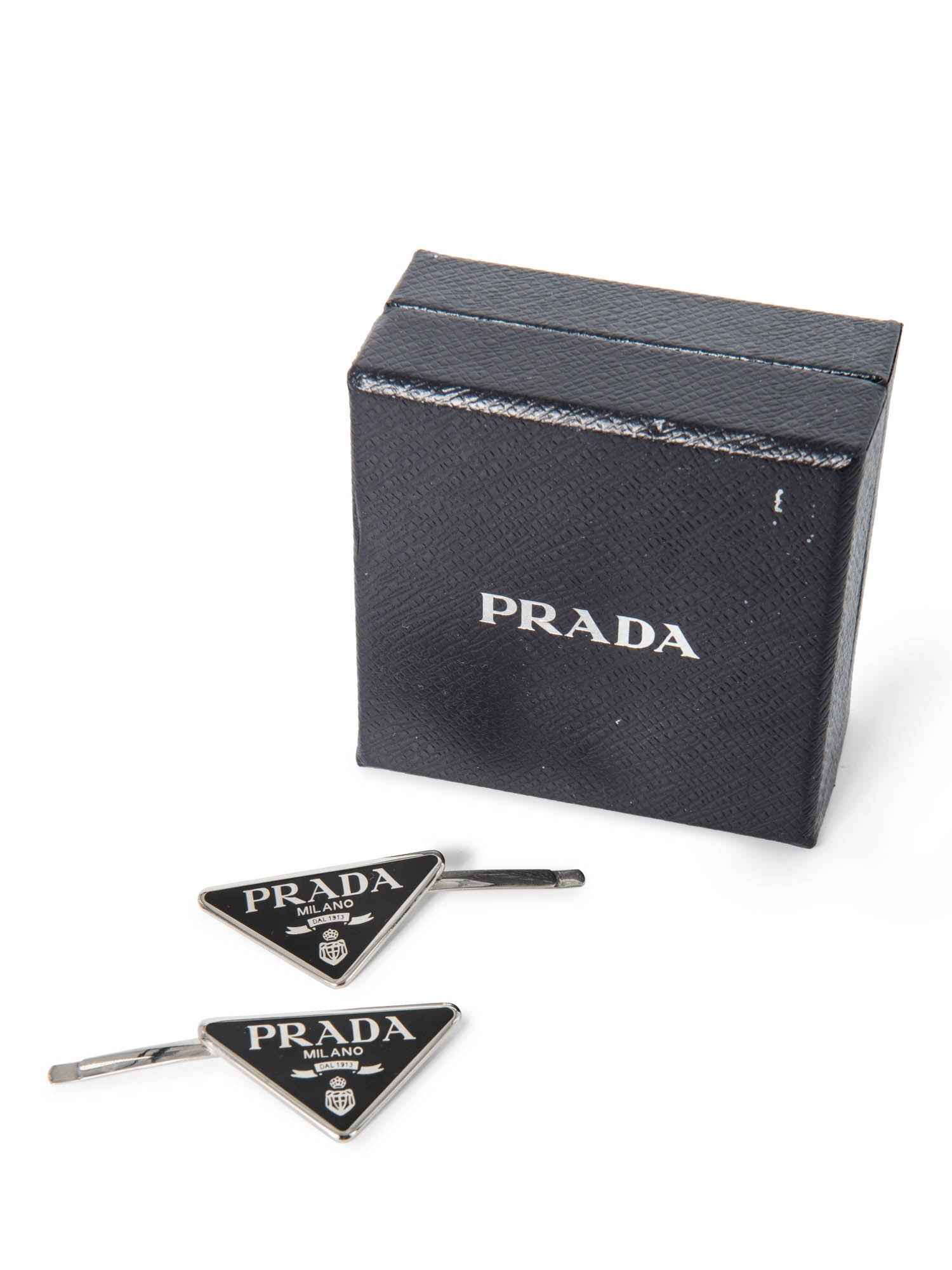 Prada Logo Hair Clip Set Black Silver-designer resale