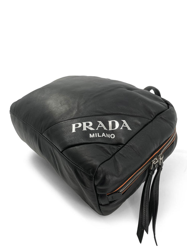 Prada Logo Leather Puffy Sport Bag Black